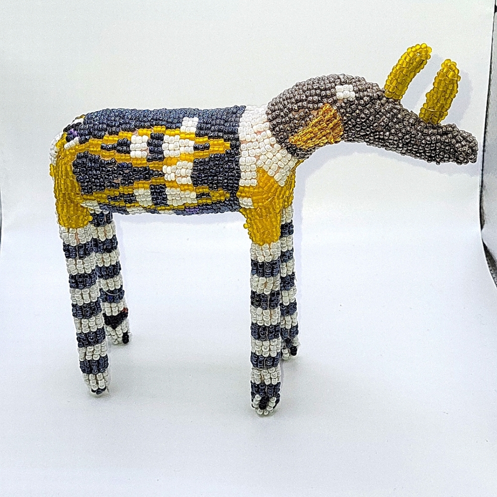 Beaded Blue, White and yellow Rhinosceros